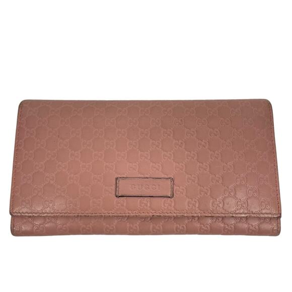 Gucci Handbags - GUCCI Pink Microguccissim Leather Long Bifold Wallet GG Logo